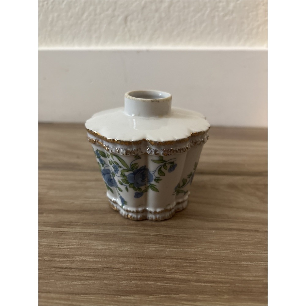 VTG Hand Painted Blue Floral Porcelain Japan Oil Lamp Base Replacement Piece